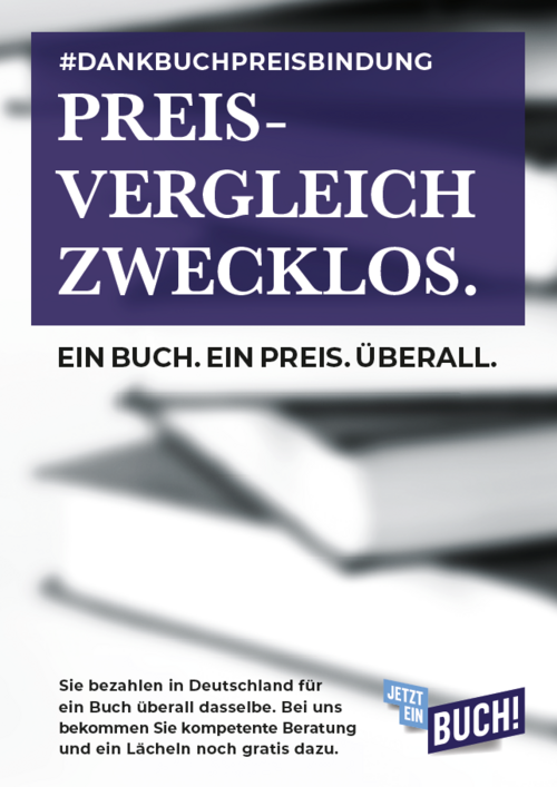 Plakat: Preisvergleich zwecklos. #DankBuchpreisbindung